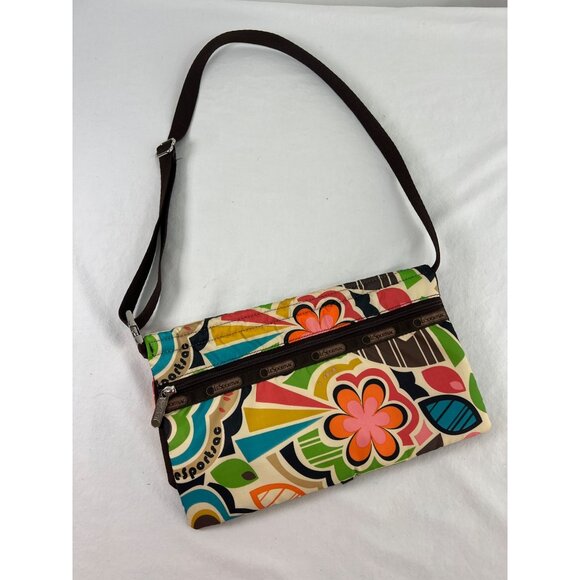 LeSportsac Slim Crossbody Bag With Flap FloralMulticolor Retro Floral Print - Picture 1 of 4